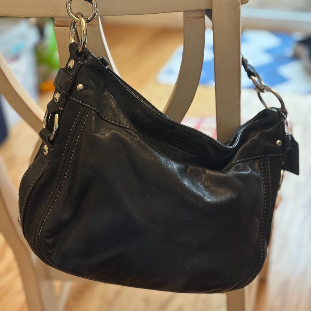Coach black leather hobo bag F14707